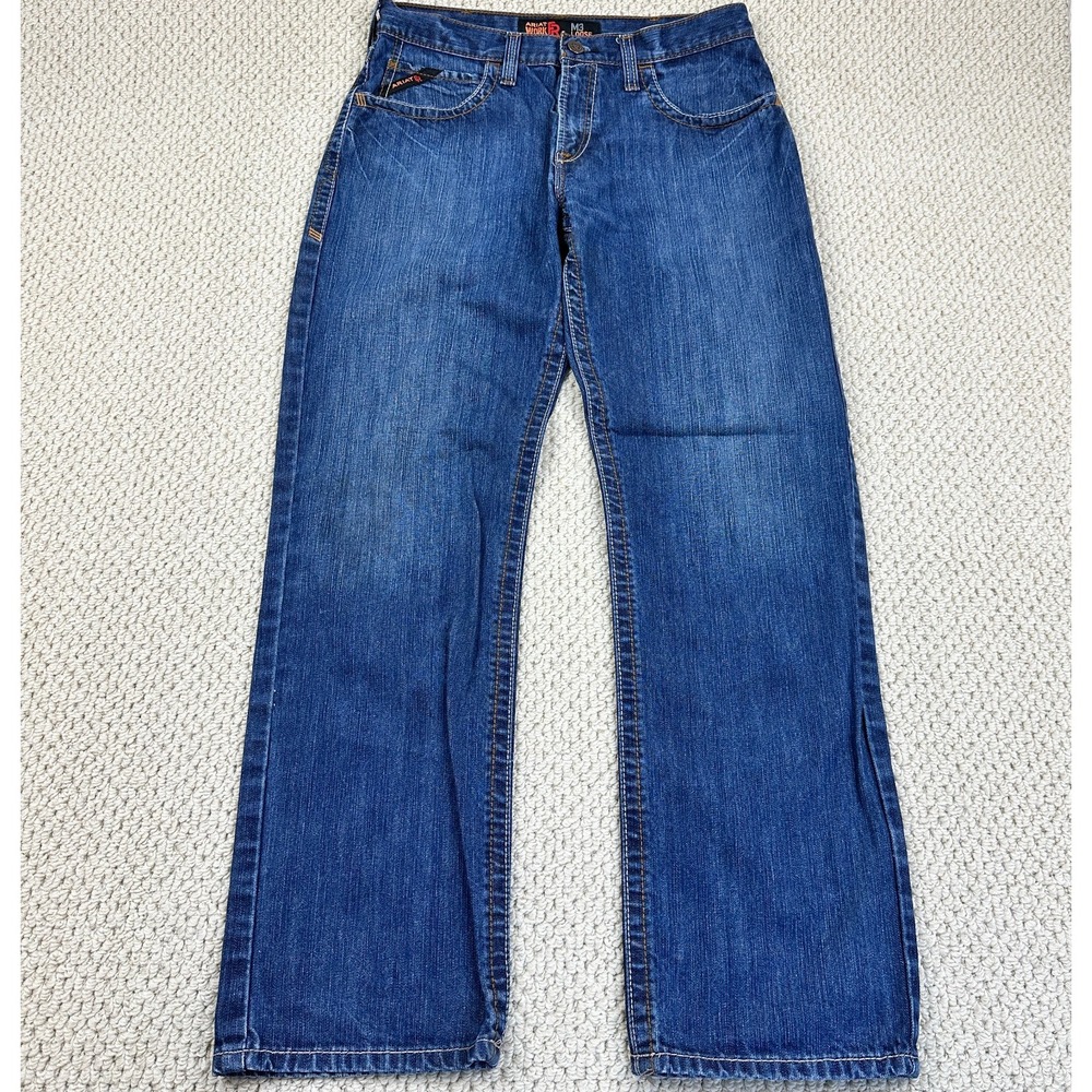 Ariat FR M3 Jeans Mens 33x34 Dark Blue Washed Loose Basic Stackable Straight Leg